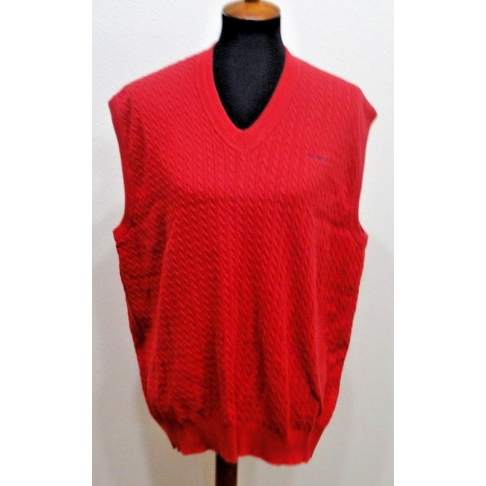 Skybrook Red Sweater Vest Men's XL Golf V-Neck 100% Cotton Sleeveless Preppy